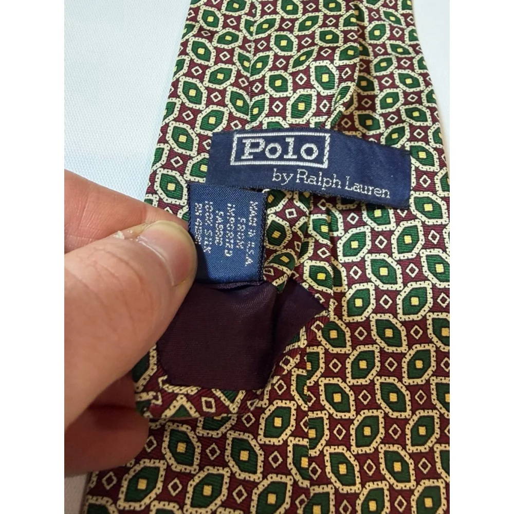 Polo Ralph Lauren Silk Tie Burgundy Green Geometric Classic